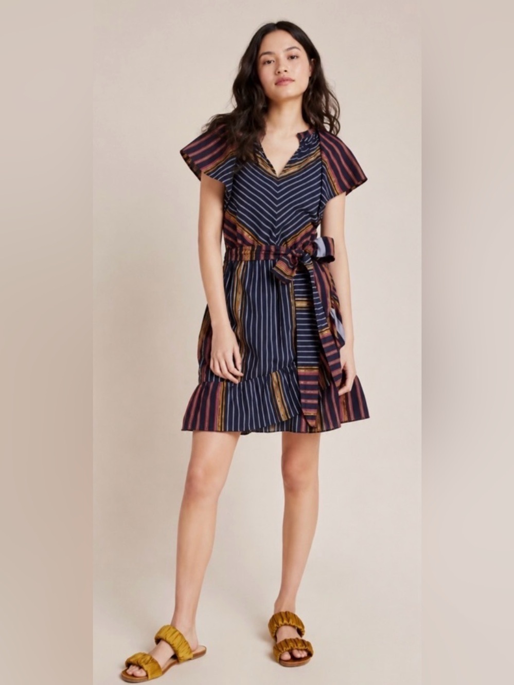 NWT Anthropologie Ranna Gill Cotton Sibyl Shimmer Mini Dress Size S Blue Gold